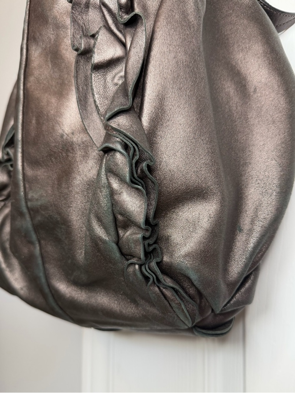 Prada Brown Nappa Mordore Ruffle Hobo Bag Purse. - Picture 5 of 9